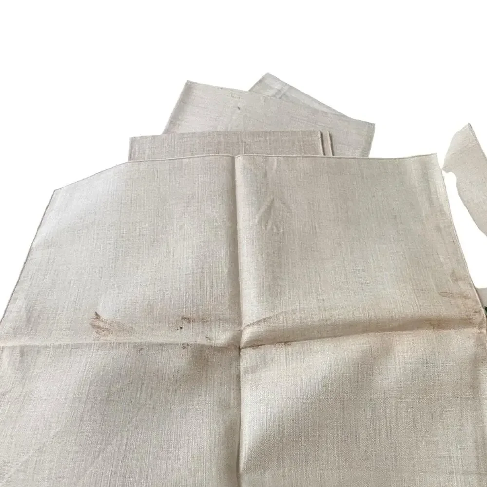 Vintage Kelly Green Pure Linen Tablecloth (52x70) & 6 Ivory Linen Napkins NOS*
